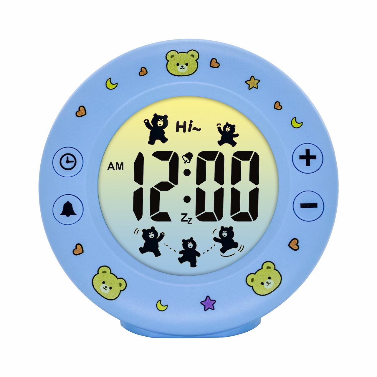 Cute round kids digital alarm clock front view