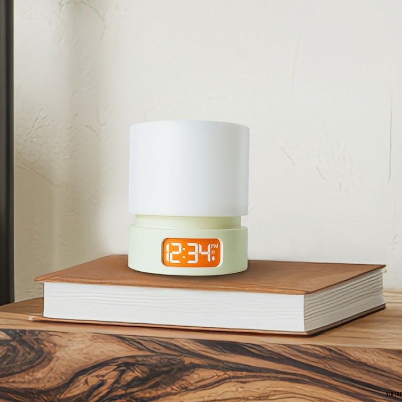Multifunctional cylinder wake up light alarm clock, dimmable night light with snooze function