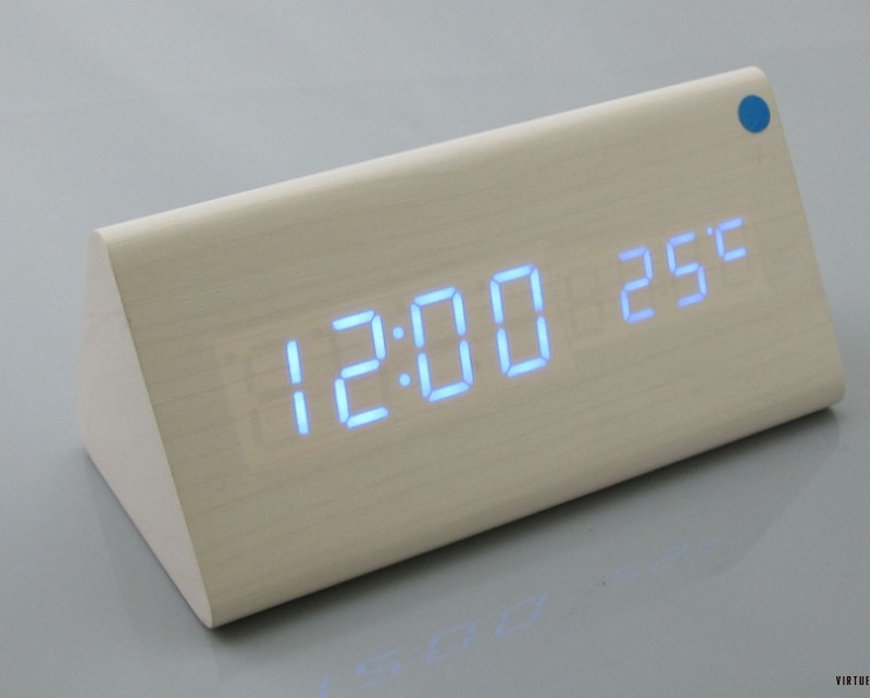 pvc mdf veneer digital alarm clock 3 alarms workday week mode led table clock